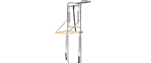Wall-mounted Pilates tower frame with stainless steel, 23 attachment points.
