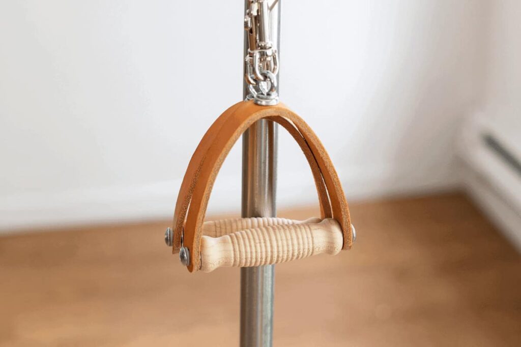 Contrology Contoured Leather Handles on Pilates equipment.
